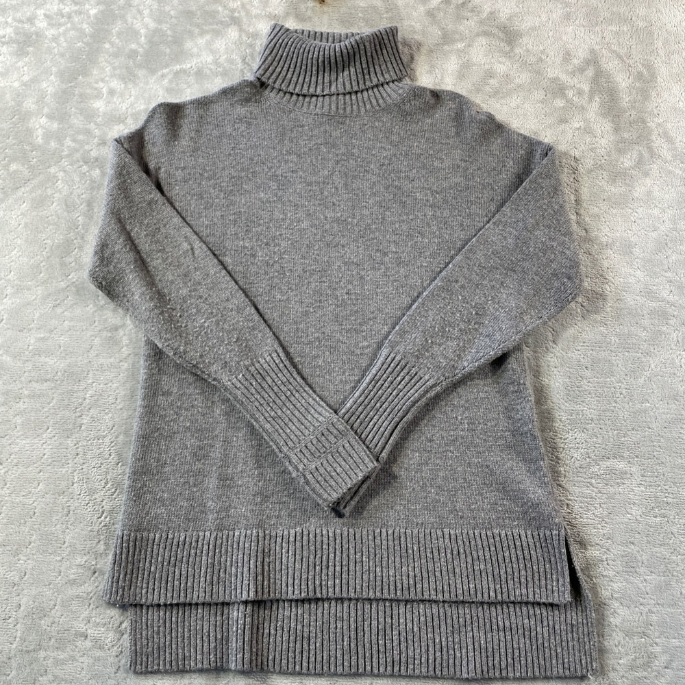 J Crew Sweater Womens XS Gray Wool Blend Ribbed Turtleneck Tunic Light Casual‎